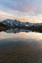 High altitude alpine lake, reflections at sunset Royalty Free Stock Photo