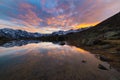 High altitude alpine lake, reflections at sunset Royalty Free Stock Photo