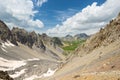 High altitude blue lake in idyllic uncontaminated environment once covered by glaciers. Summer adventures and exploration on the I