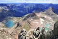 High altitude clear alpine lakes in the Rocky Mountains, as viewed from a mountain summit above. Royalty Free Stock Photo