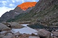 High altitude clear alpine lakes in the Rocky Mountains, as viewed from a mountain summit above. Royalty Free Stock Photo