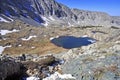 High altitude clear alpine lakes in the Rocky Mountains, as viewed from a mountain summit above. Royalty Free Stock Photo