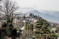 High altitude landscape, mountains, castle on the hill Royalty Free Stock Photo