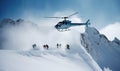 High altitude view of helicopter and freeriders leaving the ski area Creating using generative AI tools