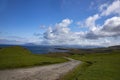 High ange shot of a road in the valley in Clare Island of County Mayo in Ireland