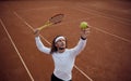 High angel view on man tennis player serving ball Royalty Free Stock Photo