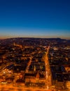 High angle Aerial drone shot of St. Francis parish church by Danube in Budapest twilight Royalty Free Stock Photo