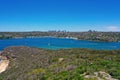 High angle aerial drone view of Balmoral Beach and Edwards Beach in the suburb of Mosman, Sydney, New South Wales, Australia. CBD