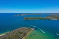 High angle aerial drone view of Grotto Point and Middle Head in the suburb of Mosman, Sydney, New South Wales, Australia. South