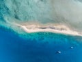 High angle aerial drone view of Langford Island`s sandspit or sandbar, a small islet near Hayman Island in the Whitsunday Islands Royalty Free Stock Photo