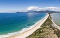 Drone view of the Neck, an isthmus connecting north and south Bruny Island in Tasmania Royalty Free Stock Photo