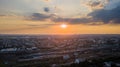 High angle aerial top down bird's eye view of many railroad train track and many cargo container train at big train station Royalty Free Stock Photo