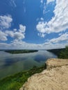 High angle, altitude view to the Nistru river, near Dubasari Dubossary, Transnistria, Moldova. Idyllic vertical orientation Royalty Free Stock Photo