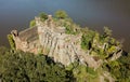 High-angle of Bannerman castle on a sunny day with water background