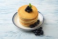 High angle blueberry pancakes on a plate Royalty Free Stock Photo