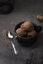 high angle bowl with chocolate ice cream flavor. High quality photo Royalty Free Stock Photo