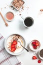 Breakfast table on white background