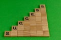 High angle close up shot of Success word written on wooden blocks in stair steps arrangement