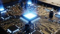 Futuristic Circuit Board with Glowing CPU and Data Flow Royalty Free Stock Photo