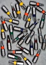 High angle closeup shot of different screwdriver tips Royalty Free Stock Photo