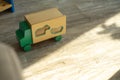 High angle closeup shot of a wooden toy truck with pieces missing Royalty Free Stock Photo
