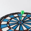 high angle colorful dart stuck bull s eye. High quality photo Royalty Free Stock Photo