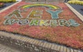 High angle of colorful flowers planted as an appreciation for United kingdom keyworkers during covid