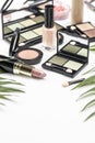 High angle different cosmetics arrangement. High quality and resolution beautiful photo concept Royalty Free Stock Photo