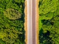 Aerial View on Railroad Tracks in Forest Royalty Free Stock Photo