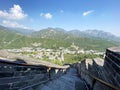 High angle of the Great Wall at Juyong Pass in Beijing on sunny day Royalty Free Stock Photo