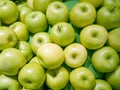 High angle, green apple on the shelf for sale in supermarket