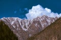 High angle hot of clouds over  mountain peak Royalty Free Stock Photo