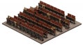 Empty Auditorium With Rows of Seating in Isometric High Angle Brown and Neutral Tones Rendered in Digital Art Royalty Free Stock Photo