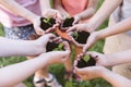 high angle kids getting ready plant clover. High quality photo Royalty Free Stock Photo