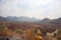 High angle mountain view in summer. Beautiful sky background.