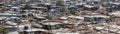 High angle panoramic view of the Kibera slum in Nairobi, Kenya
