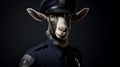 Photorealistic Goat Police Officer In Dark Background