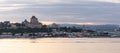 High angle selective focus panoramic view of the Quebec City skyline at sunset Royalty Free Stock Photo