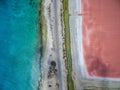 High angle shot of aesthetic salt pans in  Bonaire, Caribbean Royalty Free Stock Photo