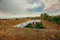 High angle shot of an ancient fortress under the clear sky in Spain, Cordoba, Alcazar