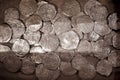 High angle shot of ancient silver coins with symbols - perfect for an original wallpaper Royalty Free Stock Photo