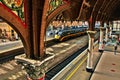 High angle shot of the architecture of York transit station and a passing train