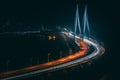 High angle shot of Bandra Worli sealink in Mumbai at night time Royalty Free Stock Photo