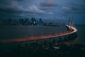 High angle shot of Bandra Worli sealink in Mumbai at night time