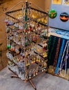 High angle shot of beautiful and ethnic jewellery on display outside a local street shop Royalty Free Stock Photo