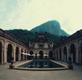 High angle shot of a beautiful fountain inside a building in Parque Lage, Rio de Janeiro Royalty Free Stock Photo