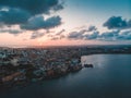 High angle shot of the beautiful sunset in the cloudy sky over the river in Mombasa, Kenya Royalty Free Stock Photo