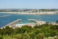 High angle shot of a beautiful view of marazion beach in cornwall,UK Royalty Free Stock Photo