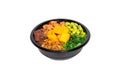 High angle shot of a black bowl of Japanese Bento with a white background Royalty Free Stock Photo