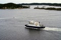 High angle shot of a boat sailing in the sea at Kragero, Telemark, Norway Royalty Free Stock Photo